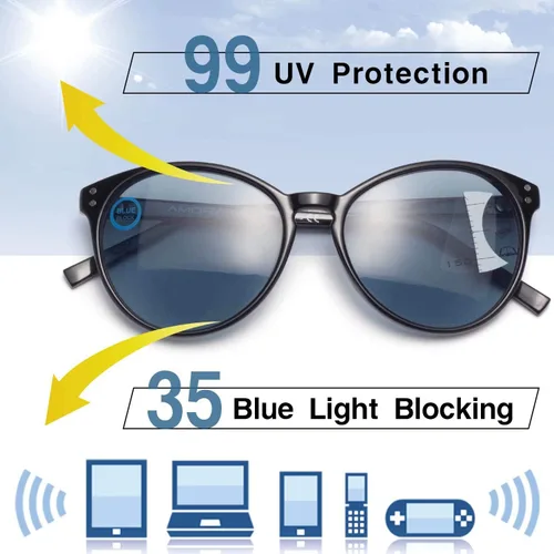 Vista 4 de Amorays Lentes de sol progresivos de lectura multienfoque para mujer, protección UV, parte superior multifocal, lectores solares trifocales