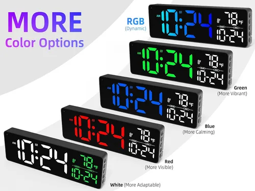 Vista 8 de Reloj de pared LED digital grande con fecha, temperatura, brillo automático, DST automático Gran reloj digital para dormitorio, escritorio, aula