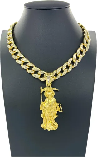Vista 2 de Shiny Jewelers USA CAJA DE COLGANTE CUBANA CUBANA CUBANA PARA HOMBRE SANTA MUERTE NUESTRA SEÑORA DE LA SANTA MUERTE