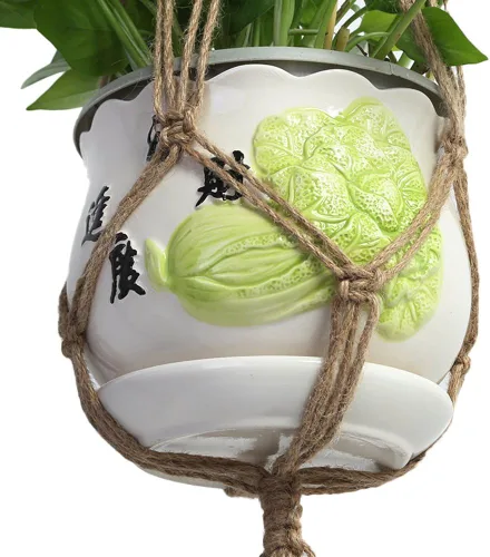 Vista 2 de Vpang - 2 piezas de macramé para colgar en la pared, soporte para macetas de doble nivel, cuerda de yute para decoración interior y exterior, 55