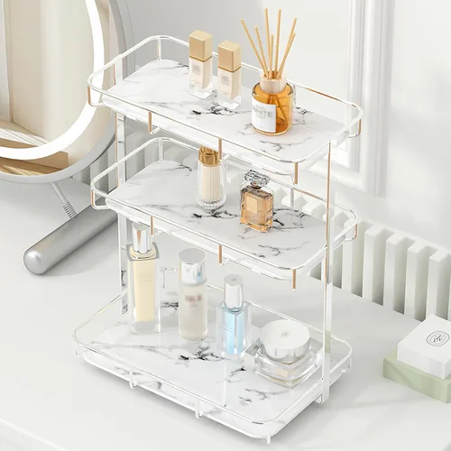 Vista 13 de Dobbyby Bandeja de Tocador Organizador de Maquillaje Almacenamiento de Cosméticos Organizador de Cuidado de la Piel para Baño Estante de Exhibición