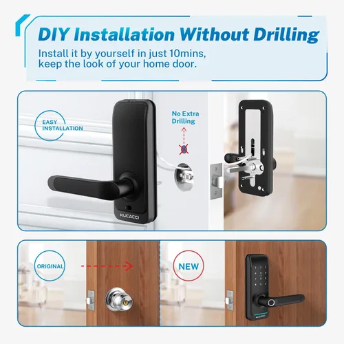 Vista 8 de Cerradura inteligente de puerta con manija: KUCACCI - Cerradura de puerta digital sin llave para puerta delantera - Teclado de huellas dactilares