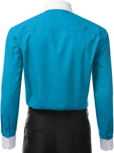 Vista 3 de Italia - Camisa de vestir de manga larga de dos tonos para hombre