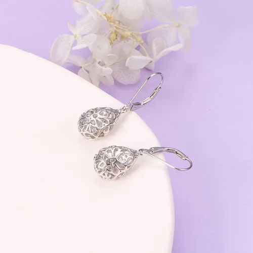 Vista 107 de Aretes colgantes de filigrana de plata de ley 925, margarita, loto, flor de rosa, piedra lunar, lágrima para mujer, nudo celta infinito, margarita