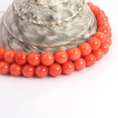 Vista 3 de Cuentas sueltas redondas de coral de bambú de mar naranja de 0.276 in, cuentas sueltas de 15 pulgadas, piedra natural para collar, pulsera, diseño