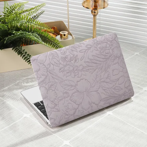 Vista 24 de iCasso - Funda compatible con MacBook Air de 13 pulgadas, versiones 2020-2018 A2337 M1 A2179 A1932, carcasa rígida de plástico con textura de cuero