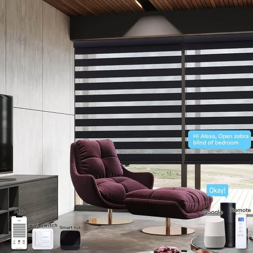 Vista 3 de Persianas motorizadas de cebra con control remoto, persianas de privacidad para el hogar, cocina, dormitorio, tamaño personalizado