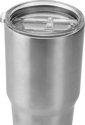 Vista 2 de makerflo Paquete de 25 vasos plateados de acero inoxidable de 30 onzas con tapa y pajilla, listo para manualidades para regalos y personalización