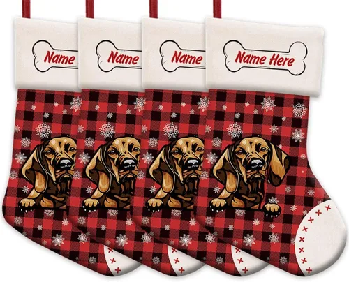 Vista 20 de Foto personalizada, Feliz Navidad, búfalo rojo, a cuadros, feliz perro, calcetín de Navidad, copo de nieve, decoración de vacaciones, calcetín