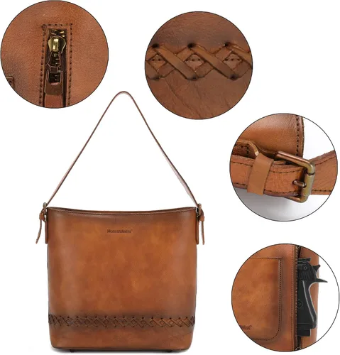 Vista 5 de Montana West Genuine Leather Purses for Women Hobo Bags with Tooling Handle & Tassels