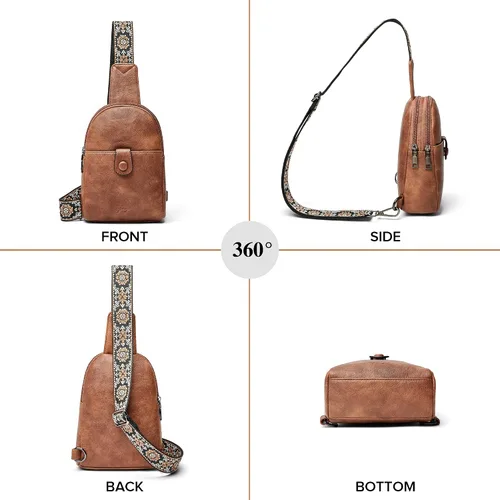 Vista 6 de OPAGE Small Sling Bag for Women, Leather Fanny Pack Crossbody Bag for Women Trendy Chest Bag with Adjustable Strap for Travel