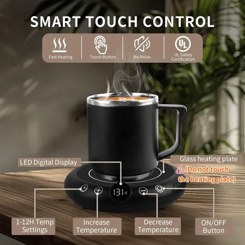 Vista 5 de Calentador de taza de café, calentador eléctrico de tazas para escritorio, plato calentador de velas con pantalla de temperatura, ajuste de 8