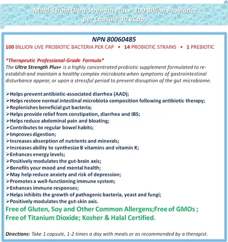 Vista 4 de NOVA Probiotics Multi-Strain Ultra Strength Plus+ 100 mil millones de probióticos por cápsula-30 VCaps