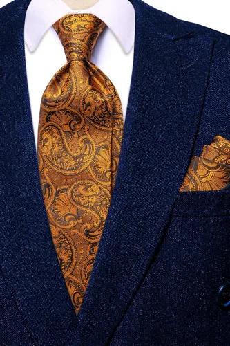 Vista 215 de Hi-Tie Corbatas de seda para hombre, diseño de cachemira a rayas, con bolsillo, gemelos cuadrados, conjunto formal de negocios