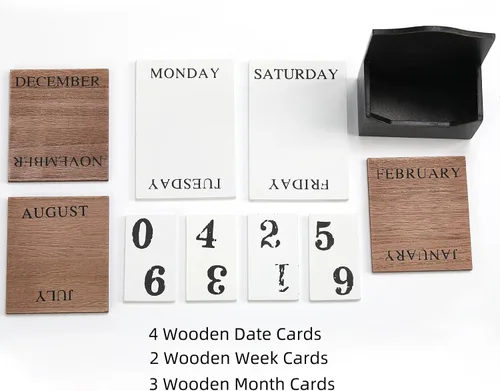 Vista 3 de Calendario perpetuo con bloques de madera, calendario para el hogar, día de San Valentín, regalo, decoración de oficina, escritorio, fecha, semana