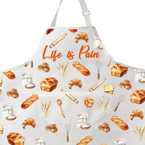 Vista 2 de Divertido delantal de cocina de pan para amantes del pan, regalo de panadero, regalo para hornear, la vida es el dolor del pan en delantal francés