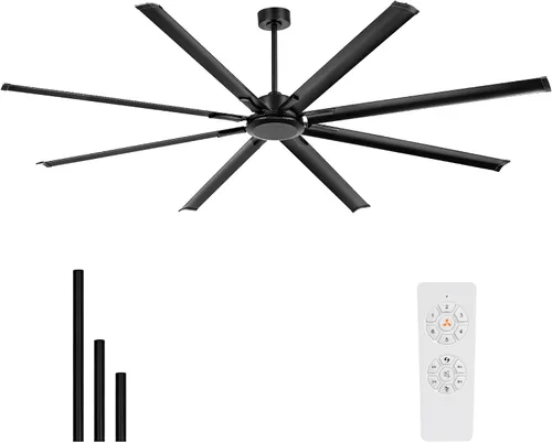 Vista 9 de Ventilador de techo industrial de 72 pulgadas sin luz, modelo negro mate para exteriores para áreas cubiertas, 8 cuchillas de aluminio, flujo