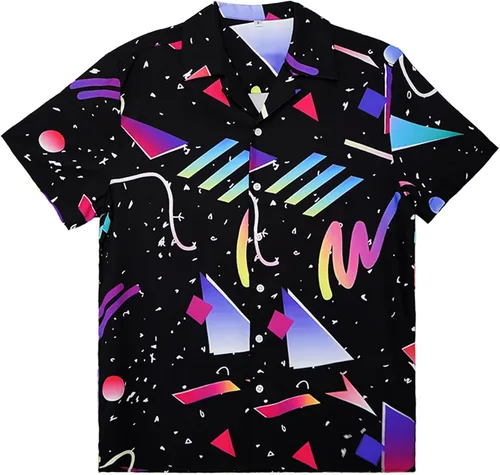 Vista 2 de Vodetik Camisas hawaianas de los años 80 y 90 para hombre, 2024, de verano, casual, retro, divertidas, con botones, de manga corta, vintage, fiesta