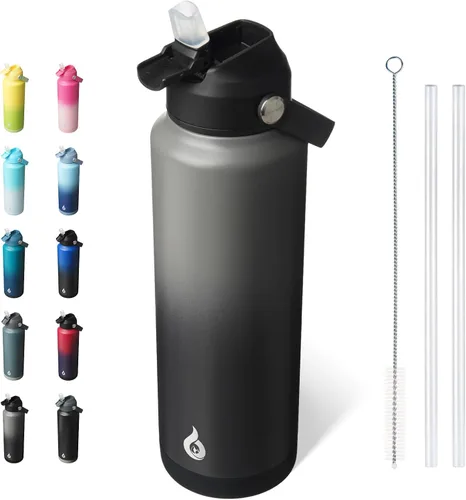 Vista 14 de BJPKPK - Botella de agua aislada con tapa de popote, 532 ml Botellas termo con boquilla suave, asa flexible y base antideslizante, libre de BPA, a