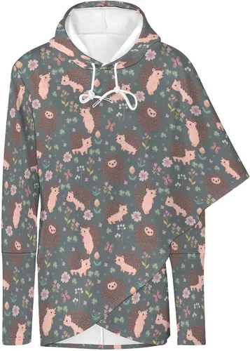 Vista 3 de Lindas sudaderas con capucha con patrón de erizo y flores para mujer, sudadera sin botones con bolsillo