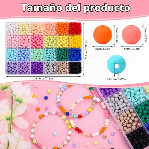 Vista 2 de 1440 piezas de cuentas redondas de acrílico mate de 6 mm de color caramelo, 24 colores surtidos de cuentas de chicle de plástico con agujero Juego