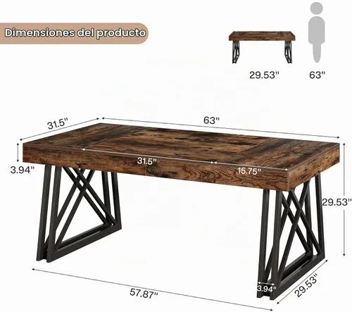 Vista 2 de Tribesigns - Escritorio ejecutivo de 63 pulgadas, escritorio grande para Escritorio industrial para oficina en casa, escritorio de MDF con patas