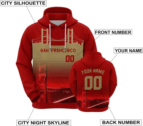 Vista 107 de Custom Football Hoodies City Night Skyline Personalized Sweatshirt Name Number Fan Gift Pullover for Men Women Youth