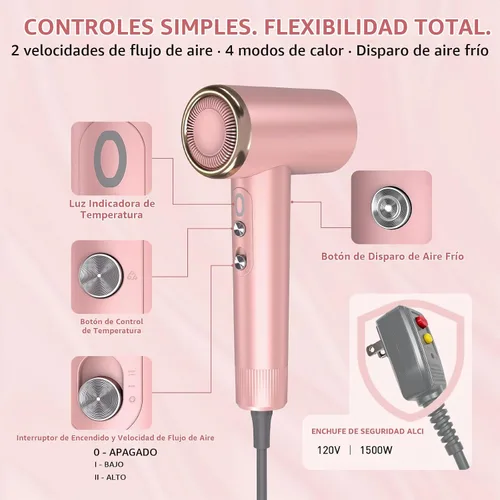 Vista 8 de Mythsight StyleVibe High-Speed Ionic Hair Dryer with 3 Attachments Pink