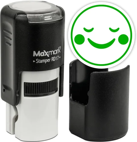Vista 21 de MaxMark Sello de Emoji Autoentintado Redondo - Enojada - Tinta Negra