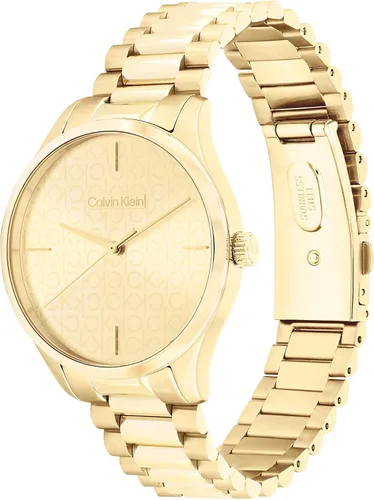 Vista 2 de Calvin Klein Reloj unisex de cuarzo iónico fino de acero chapado en oro y pulsera de eslabones, color chapado en oro (Modelo 25200221), Dorado
