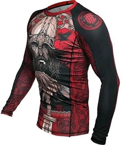 Vista 2 de Hardcore Training Camiseta de compresión para hombre, manga larga, Jiu Jitsu, MMA No-Gi, BJJ apretada, capa base de combate