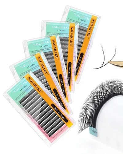 Vista 145 de NAGARAKU YY - Extensiones de pestañas, suministros Y, Lash 4D, Easy Fan, pestañas cruzadas de volumen ruso, pestañas YY, tejidas a mano, malla