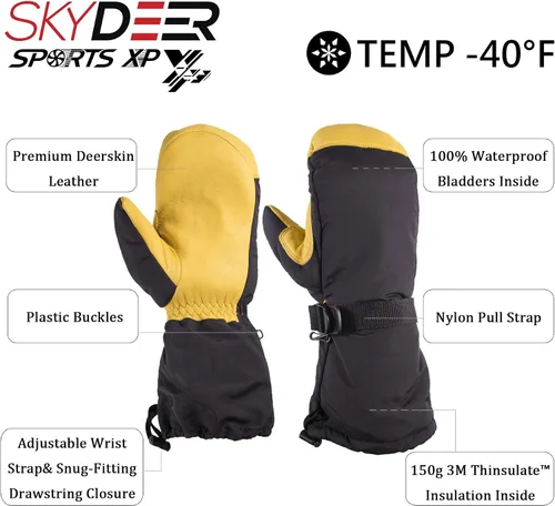 Vista 3 de SKYDEER Waterproof and Windproof Genuine Deerskin Leather Ski Gloves with 150g 3M Thinsulate Insulation (SD8648T)