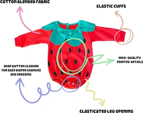 Vista 4 de Disfraz de mameluco y pantalón de manga larga para bebé de fresa - 2 piezas - Unisex