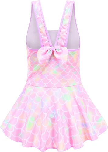 Vista 2 de Traje de baño para niñas de una pieza con diseño de unicornio y sirena, bañador de arcoíris
