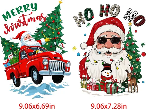 Vista 7 de Calcomanías de Vinilo de Transferencia Navideñas para Planchar, Pegatinas de Transferencia de Calor de Navidad con Patrones de Papá Noel, Renos