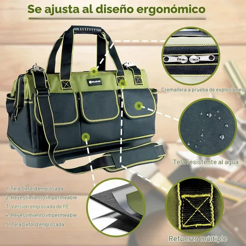 Vista 5 de Bolsa de herramientas de 17 pulgadas para hombres de alta resistencia con base moldeada impermeable, bolsa de gran capacidad de boca ancha, bolsas