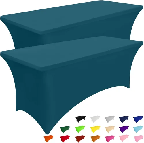 Vista 37 de Smiry Paquete de 2 Manteles de Spandex de 6 Pies, Manteles Elásticos Ajustables Extensibles, Lavables y Sin Arrugas, Cubierta Rectangular para Mesa