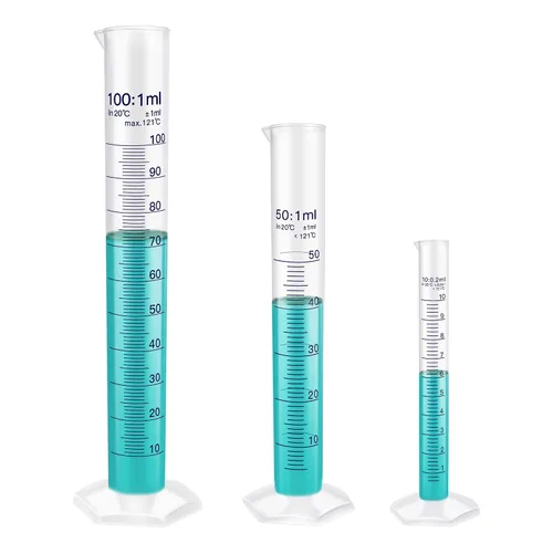 Vista 12 de Juego de cilindros graduados de 16.9 fl oz, 2 piezas de cilindro de medición de vidrio de borosilicato 3.3, base hexagonal, con boquilla, clase B