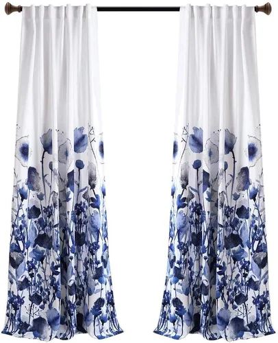 Vista 7 de Lush Decor Zuri Flora - Cenefa para cortina con filtro de luz, 18 pulgadas de largo x 52 pulgadas de ancho, azul y coral (paquete de 2)