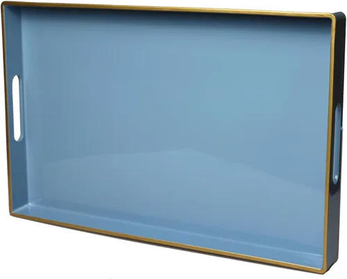 Vista 13 de Spsyrine Bandeja Decorativa Azul para Sala de Estar, Bandeja Cuadrada Moderna de Plástico para Servir Café para Mesa Otomana Baño Cocina, 13"*13