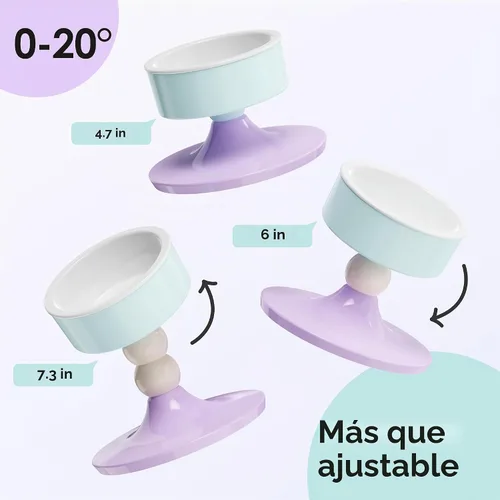 Vista 4 de Cuencos elevados de cerámica para gatos, 3 alturas ajustables, soporte elevado para gatos de interior y perros pequeños, platos inclinados