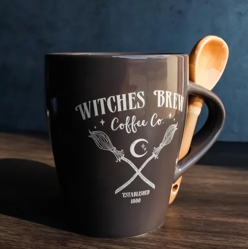 Vista 7 de Ebros Gift Wicca - Juego de tazas y cucharas de cerámica con mango de cuchara y taza de café de 15 onzas