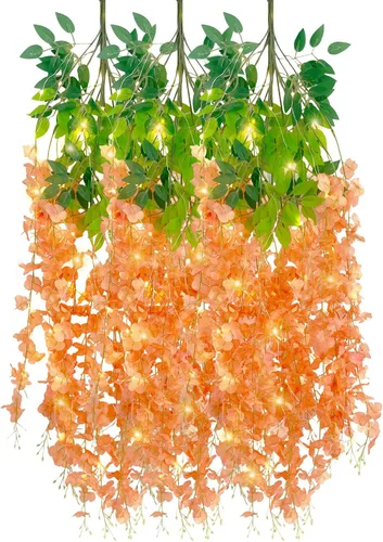 Vista 61 de Paquete de 5 guirnaldas de flores colgantes de glicina rosa, enredaderas de flores artificiales de 3.77 pies, glicinia falsa, guirnalda colgante