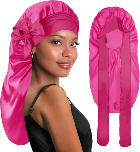 Vista 14 de BONNET QUEEN Braid Bonnet Silk Bonnet Foldable Extra Long Wrap for Braids Satin Bonnets with Tie Band Long Sleep Cap