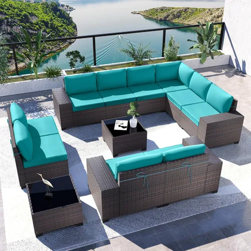Vista 59 de Kullavik - Juego de muebles para exterior de 6 piezas con sofá modular de ratán de polietileno, color negro