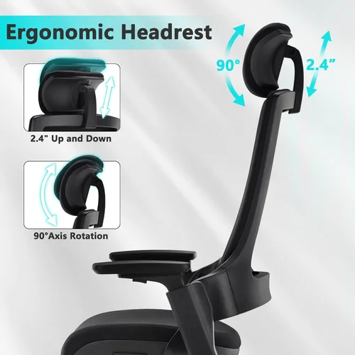 Vista 8 de CLATINA Silla ejecutiva ergonómica de alta rotación con cabeza de altura ajustable, reposabrazos 3D, soporte lumbar y respaldo tapizado para oficina