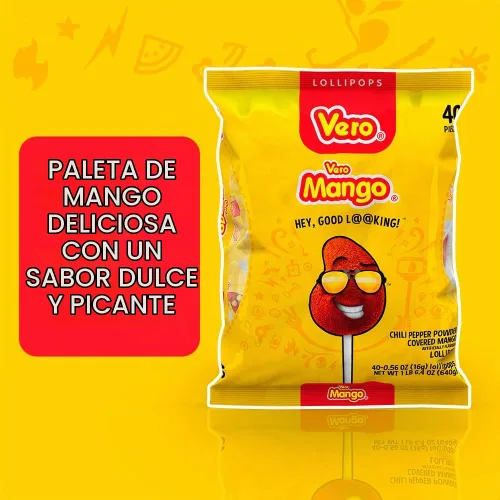 Vista 4 de Vero Paletas con sabor a mango cubierto de chile, 40 piezas
