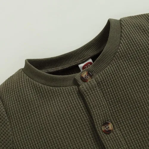 Vista 4 de Ynibbim Mameluco de invierno para recién nacido, para bebé, niño, niña, unisex, con capucha, ropa de gofre, de algodón, con botones