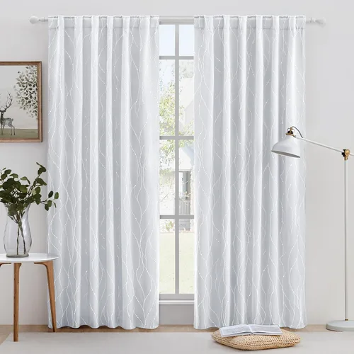 Vista 2 de HOMEIDEAS Cortinas opacas de color gris claro de 52 x 96 pulgadas de largo, 2 paneles de línea ondulada plateada con puntos impresos, pestaña